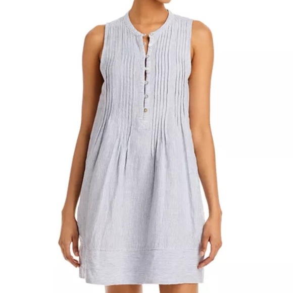 Faherty Medium Striped Isha Linen Mini Dress Relaxed Lagenlook Beach Resortwear - Picture 1 of 9